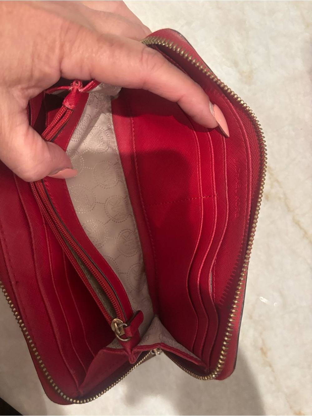 Michael Kors Red Saffiano Zip-Around Wallet - Picture 6 of 8